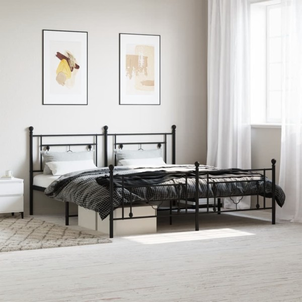Bed frame with headboard/footboard, black, 183x213cm, metal