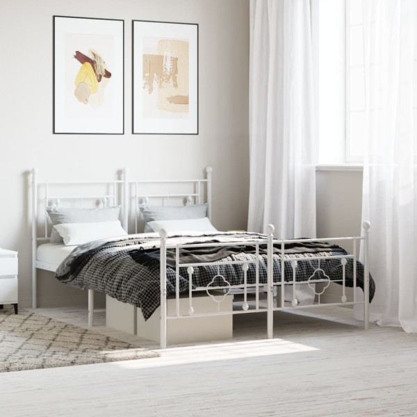 Bed frame with headboard/footboard, white, 135x190cm, metal