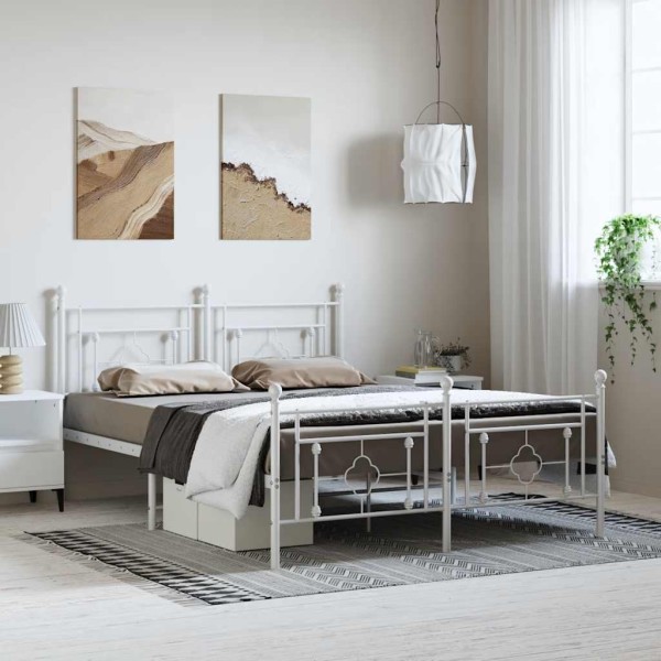 Bed frame with headboard/footboard, white, 150x200cm, metal