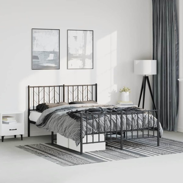 Bed frame with headboard/footboard, black, 150x200cm, metal