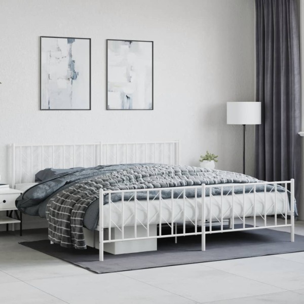 Bed frame with headboard/footboard, white, 200x200cm, metal