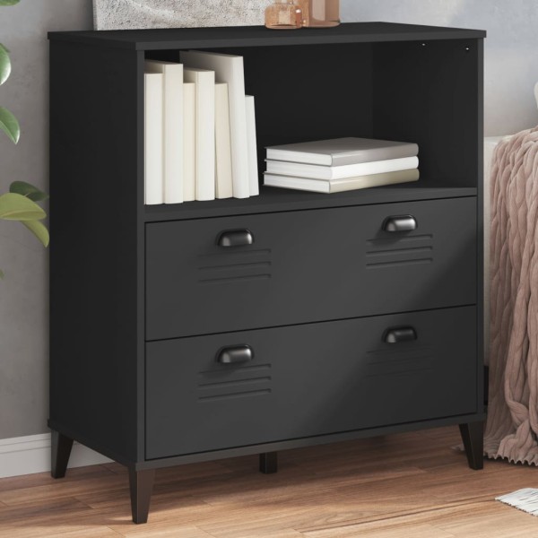 Bookcase VIKEN, black, 80x40x90cm, solid pine wood