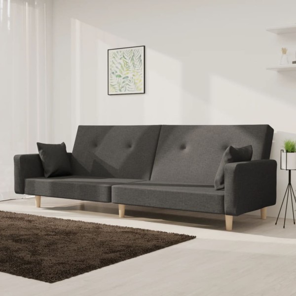 Double sofa-bed with two pillows, gray, fabric