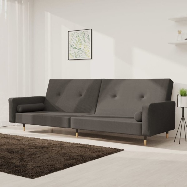 Double sofa-bed with two pillows, gray, velvet