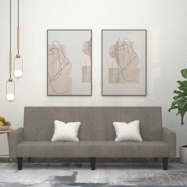 Double sofa-bed, light gray color, velvet