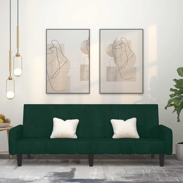 Dvivietė sofa-lova, tamsiai žalios spalvos, aksomas