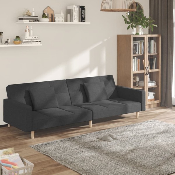 Double sofa-bed with two pillows, gray, fabric