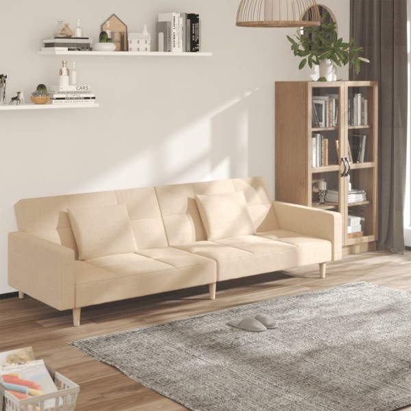 Double sofa-bed with two pillows, cream, fabric