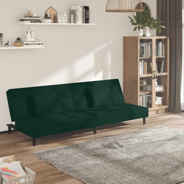 Double sofa-bed with two pillows, green, velvet