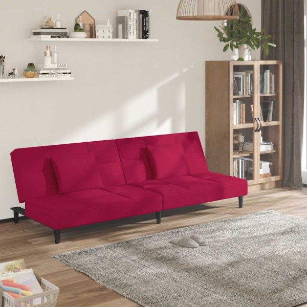 Double sofa-bed with two pillows, wine, velvet