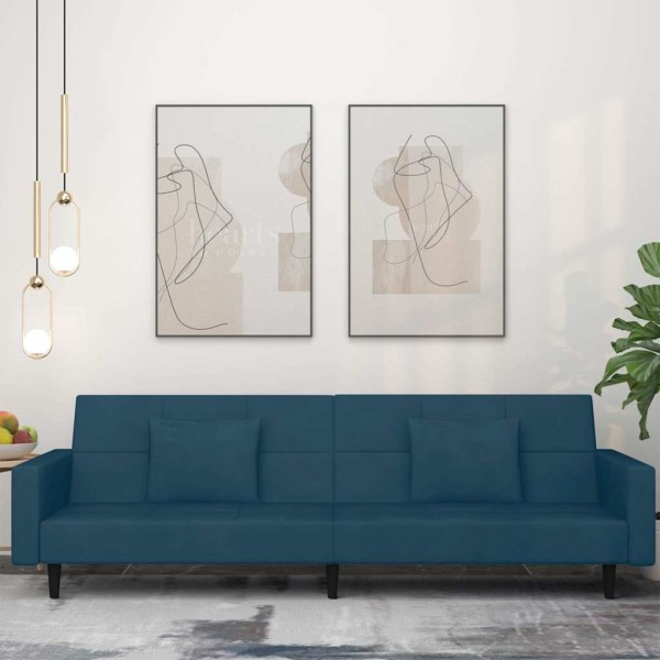 Double sofa-bed with two pillows, blue, velvet