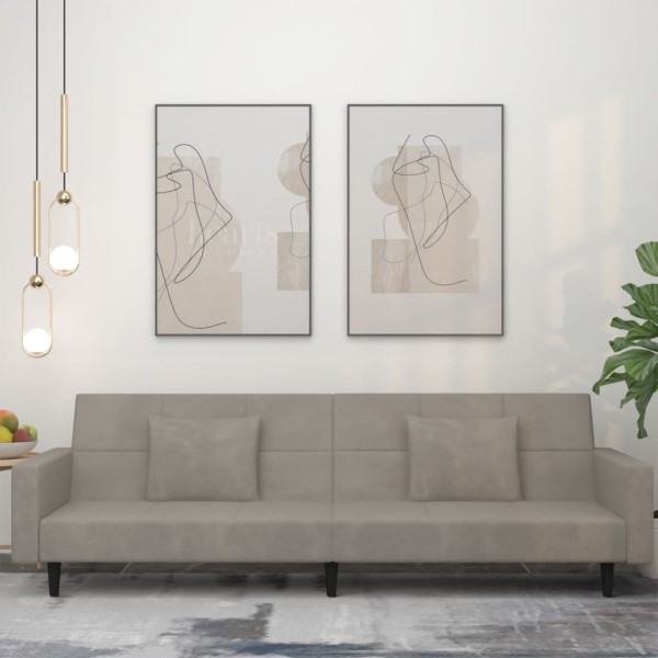 Double sofa-bed with two pillows, gray, velvet