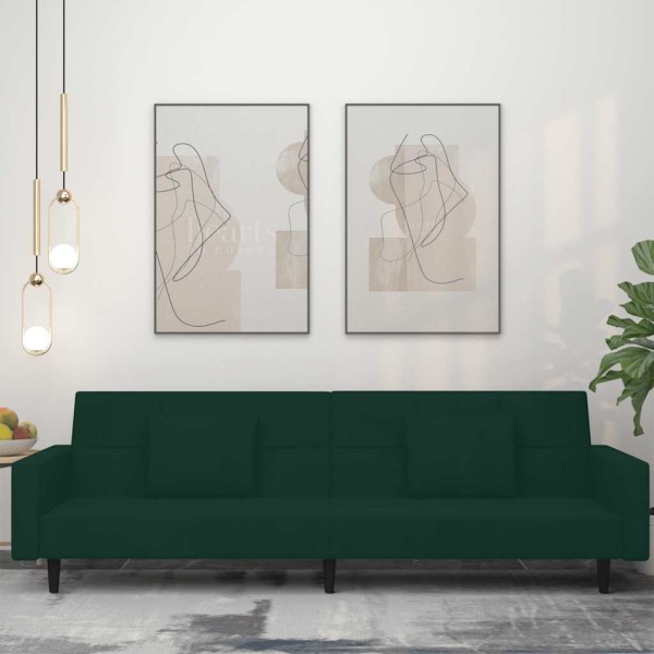 Double sofa-bed with two pillows, green, velvet