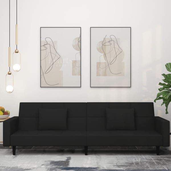 Double sofa-bed with two pillows, black, velvet