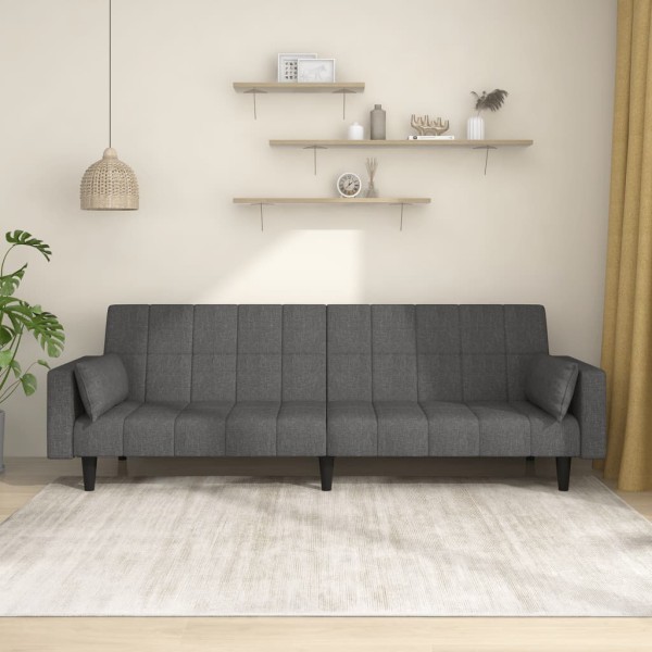 Double sofa-bed with two pillows, gray, fabric