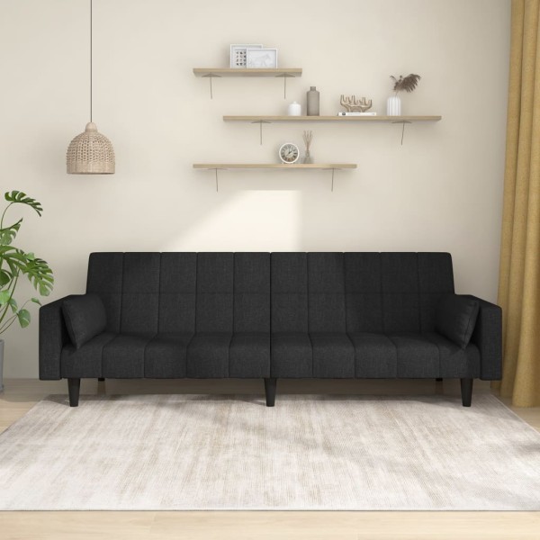 Double sofa-bed with two pillows, black, fabric