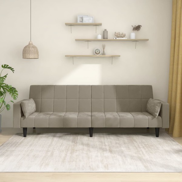 Double sofa-bed with two pillows, gray, velvet