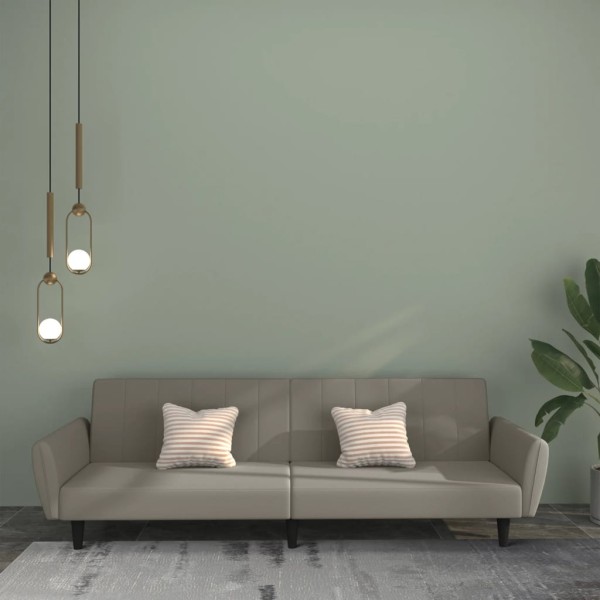 Dvivietė sofa-lova, šviesiai pilkos spalvos, aksomas
