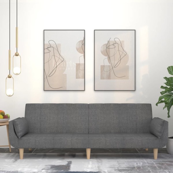 Double sofa-bed with two pillows, gray, fabric