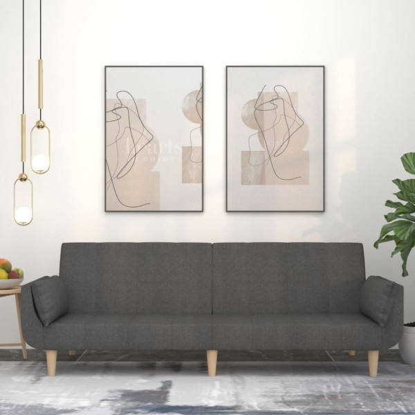 Double sofa-bed with two pillows, gray, fabric