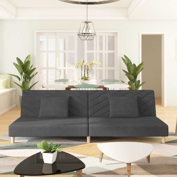 Double sofa-bed with two pillows, gray, fabric