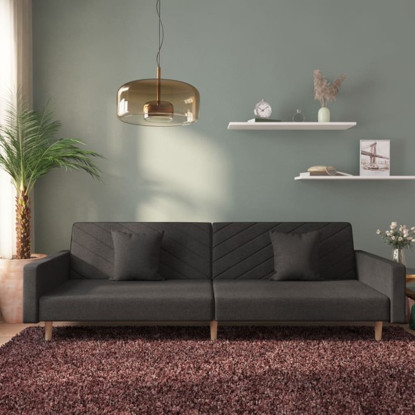 Double sofa-bed with two pillows, black, fabric
