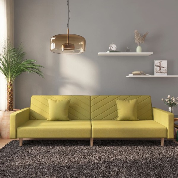 Dvivietė sofa-lova su dvejomis pagalvėmis, žalia, audinys