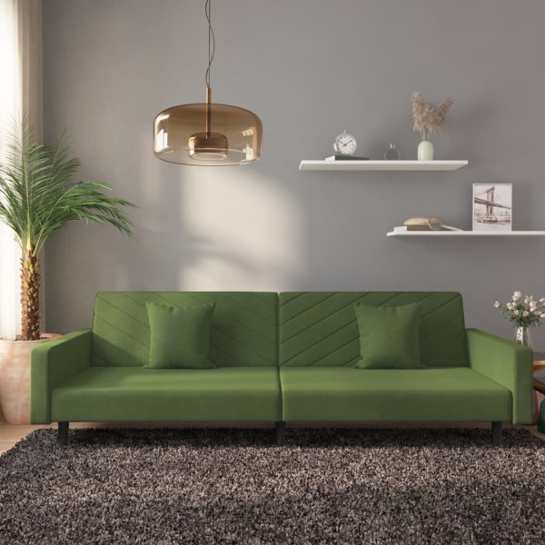Double sofa-bed with two pillows, green, velvet