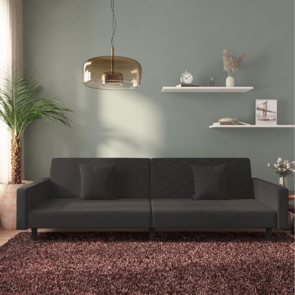 Double sofa-bed with two pillows, black, velvet