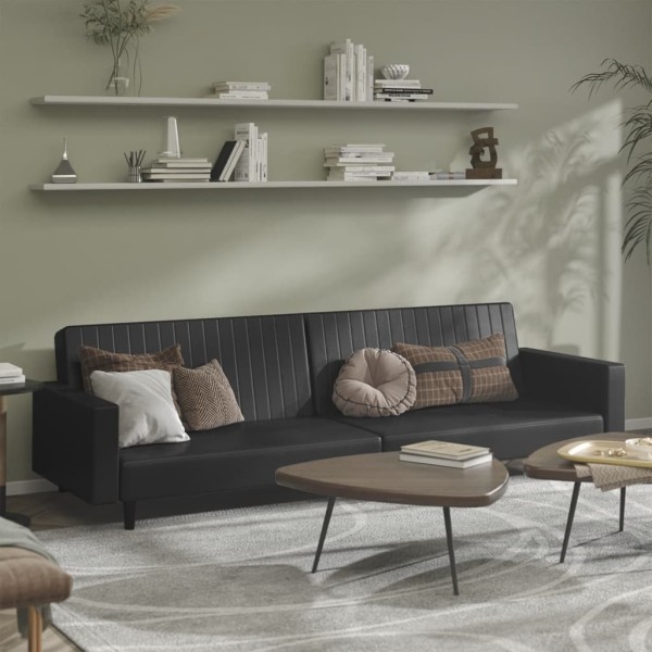 Double sofa-bed, black color, artificial leather