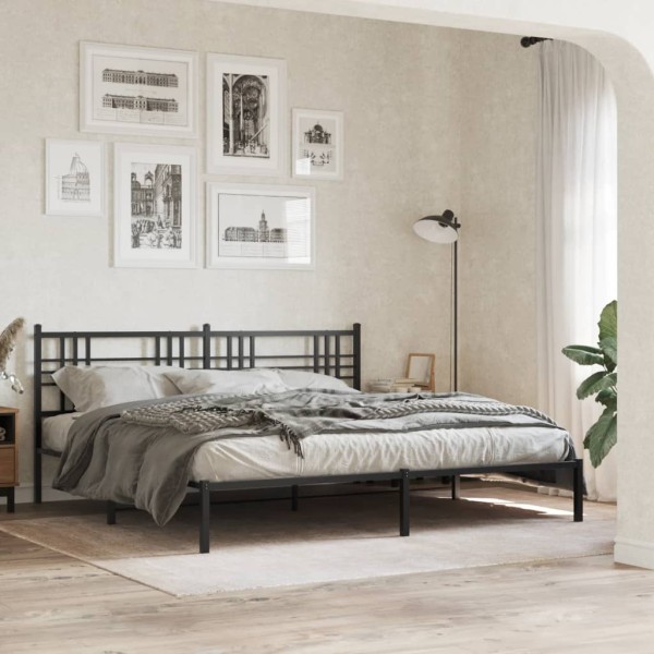 Metal bed frame with headboard, black, 193x203cm