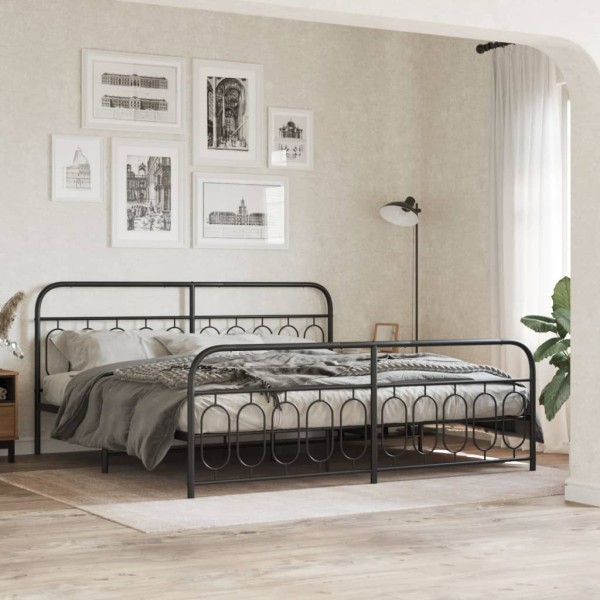 Bed frame with headboard/footboard, black, 200x200cm, metal