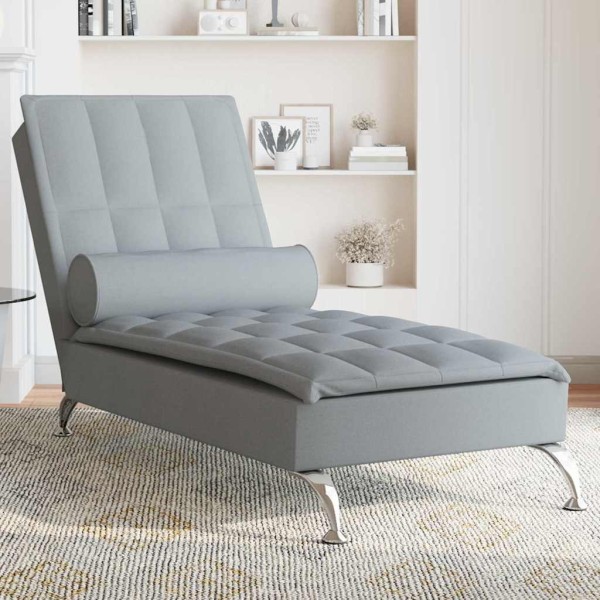 Massage lounger with long pillow, gray, fabric