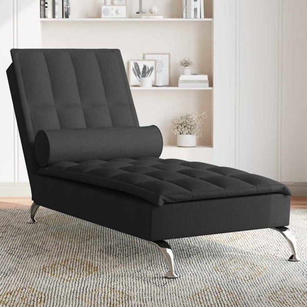 Massage lounger with long pillow, black, fabric