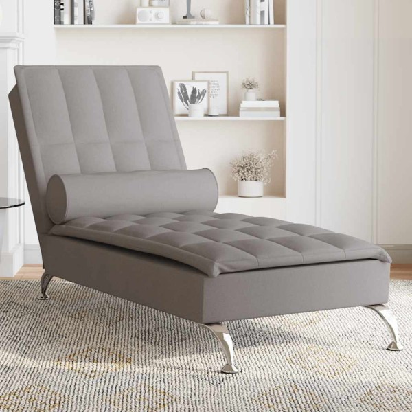 Massage lounger with long pillow, taupe, fabric