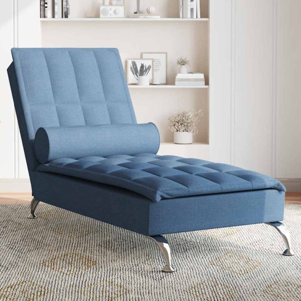 Massage lounger with long pillow, blue, fabric