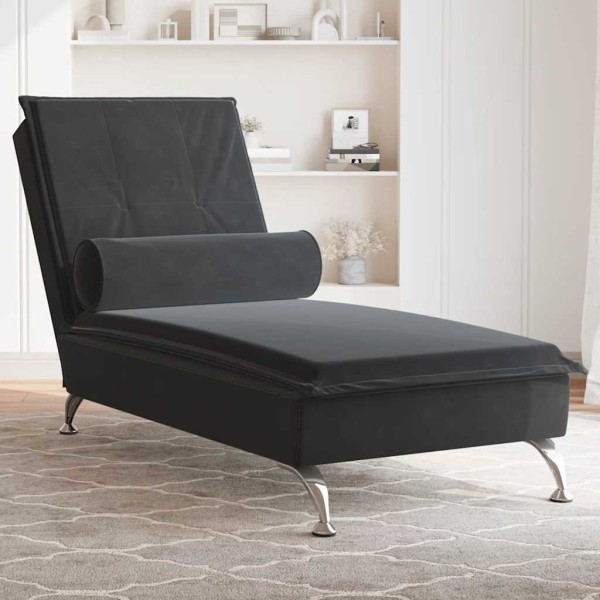 Massage lounger with long pillow, black, velvet