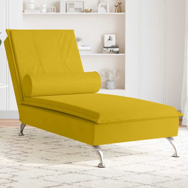 Massage lounger with long pillow, yellow, velvet