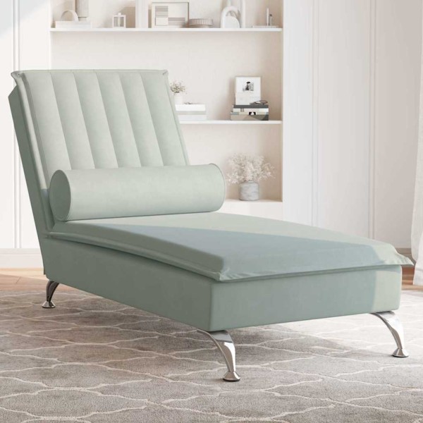 Massage lounger with long pillow, gray, velvet