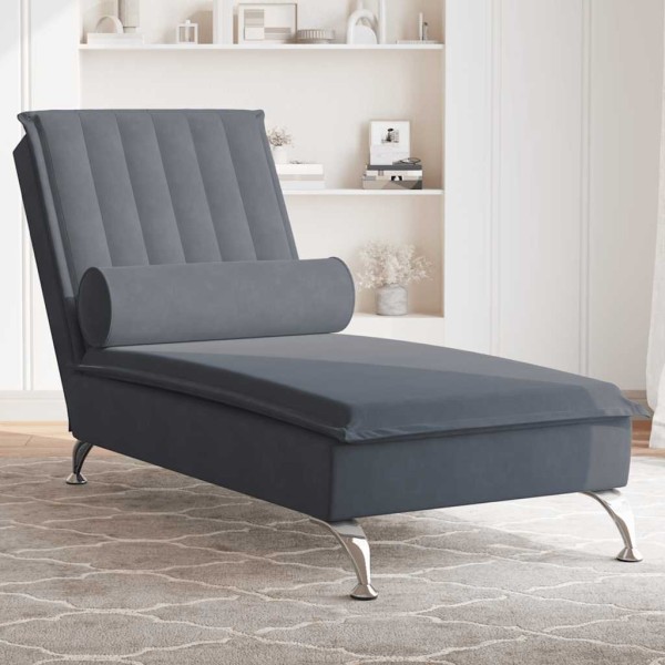 Massage lounger with long pillow, gray, velvet