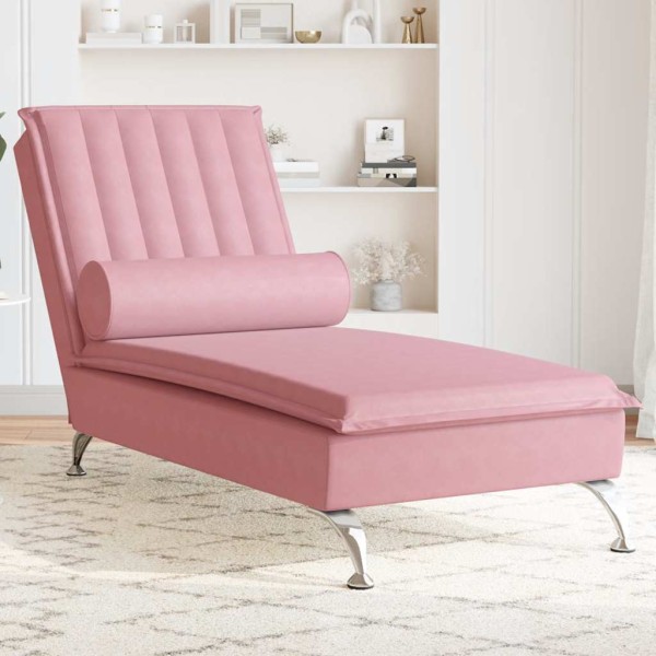 Massage lounger with long pillow, pink, velvet