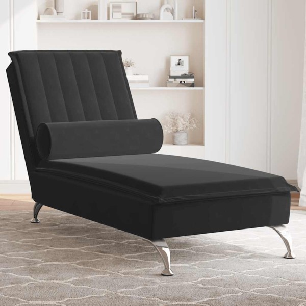 Massage lounger with long pillow, black, velvet