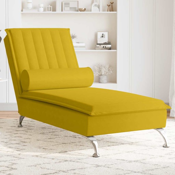 Massage lounger with long pillow, yellow, velvet