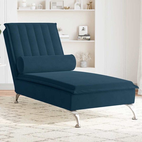 Massage lounger with long pillow, blue, velvet
