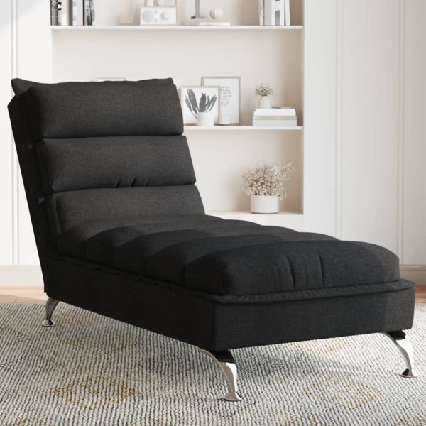 Lounger with cushions, black, fabric