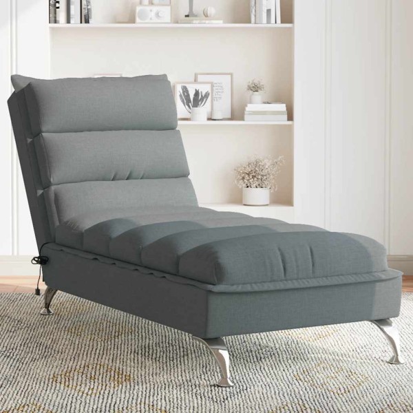 Massage lounger with cushions, gray, fabric