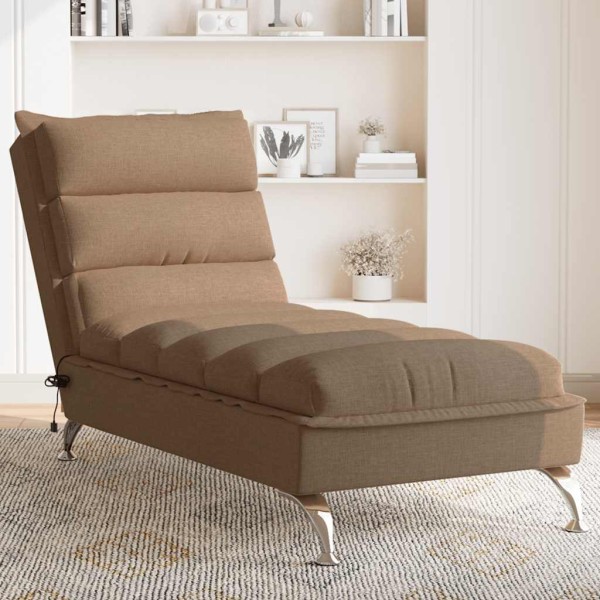 Massage lounger with cushions, brown, fabric