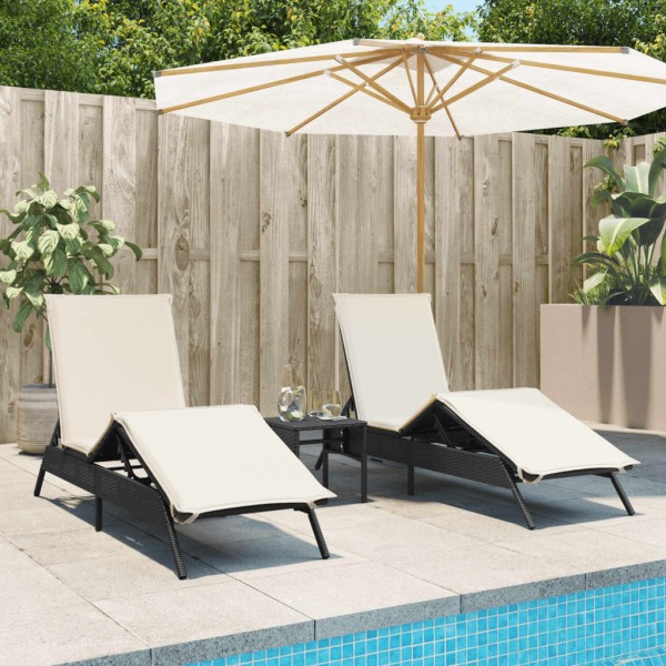 Sunbeds with table, 2 pcs., black color, polyrattan