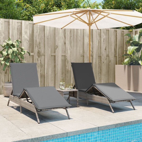 Sunbeds with table, 2 pcs., gray color, polyrattan
