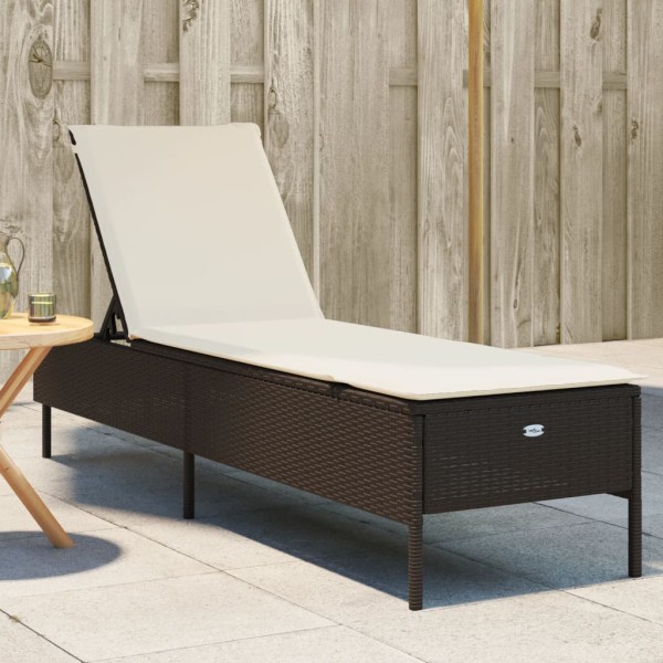Sun lounger with cushions, brown, polyrattan